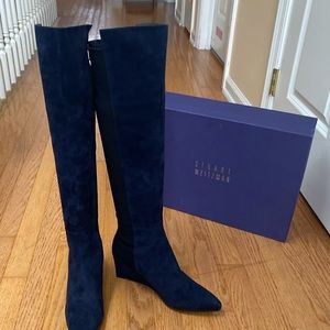 Navy Blue Demimimi Suede Stuart Weitzman Boots